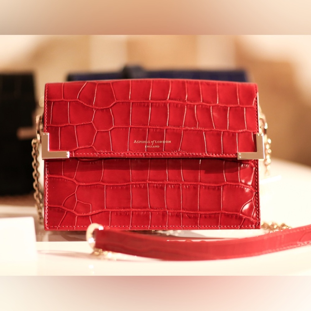 Aspinal of London Red Croc-Embossed Convertible Clutch